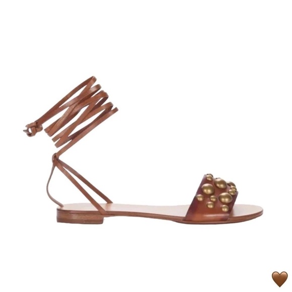 New Michael Kors Collection Mica Studded  Strappy Sandals Brown Leather Size 6.5 - Picture 1 of 13